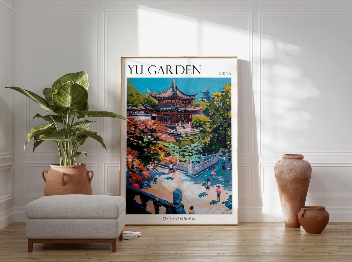 Yu Garden Shanghai Temple Courtyard Colorful Painted Travel Poster - Image 2
