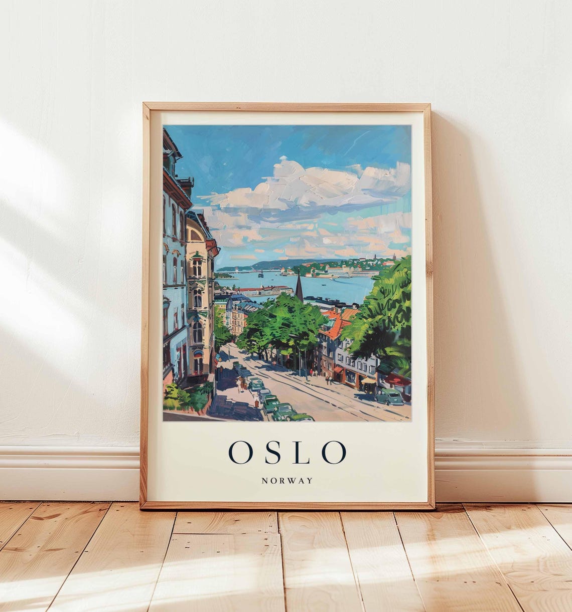 Oslo Hillside Tram Street Fjord View Church Spire Scenic Poster