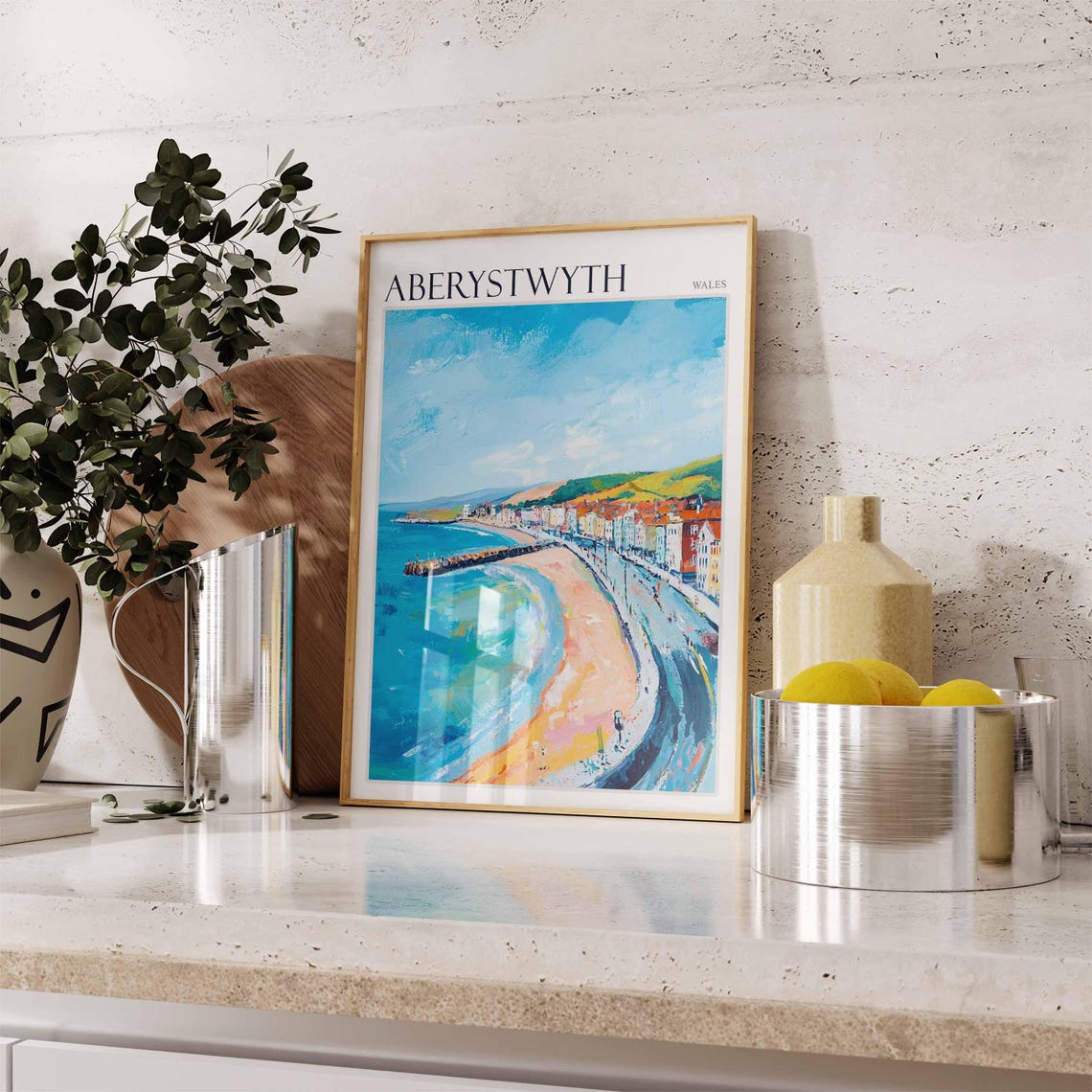 Aberystwyth Curved Bay Pier Promenade Vibrant Welsh Seaside Poster - Image 2