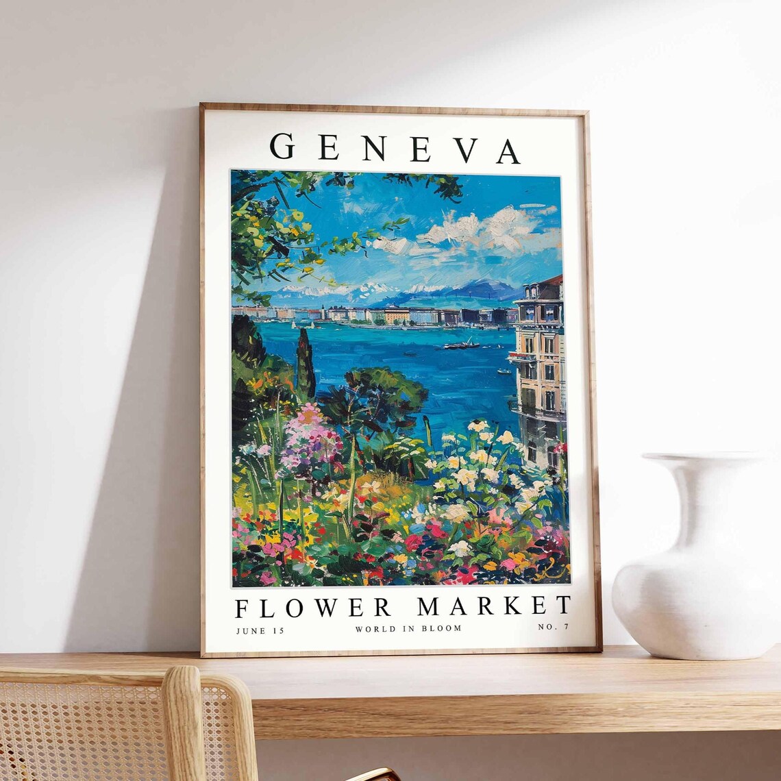 Geneva Flower Market Mont Blanc View Garden Blooms Art Poster