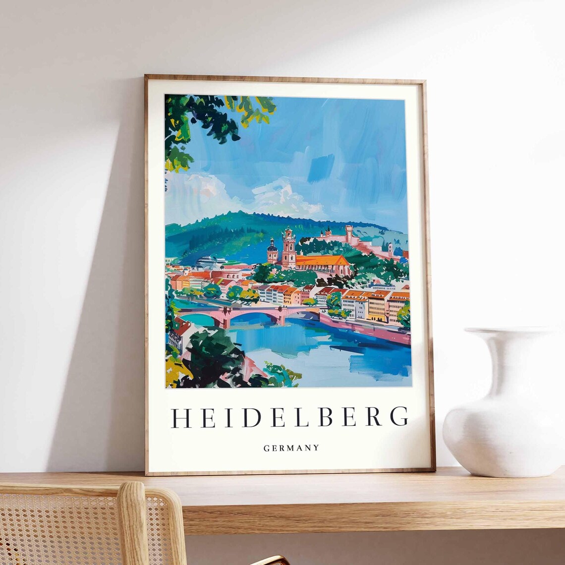 Sunny Heidelberg Germany Castle Hill Blue Sky Travel Art Poster