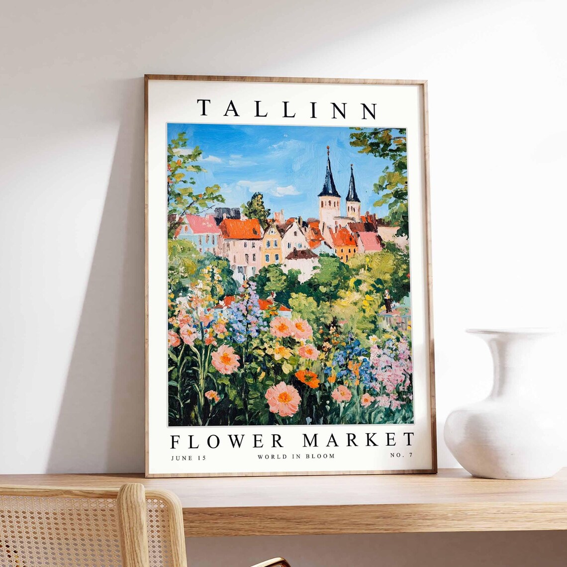Tallinn Flower Market Twin Spires Old Town Cosmos Garden Poster