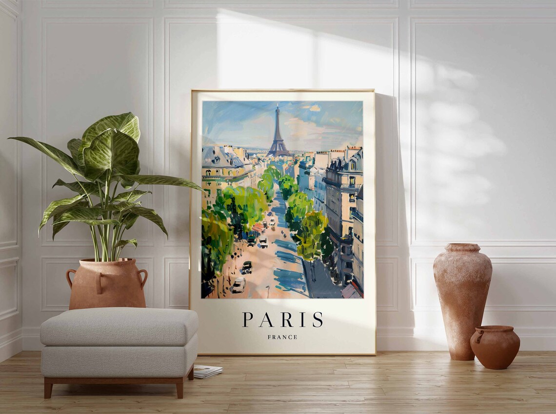 Paris France Eiffel Tower Boulevard Painting Classic Travel Poster - Image 3