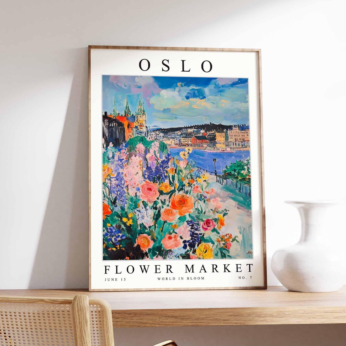 Oslo Flower Market Waterfront Roses Cathedral Spires Art Poster