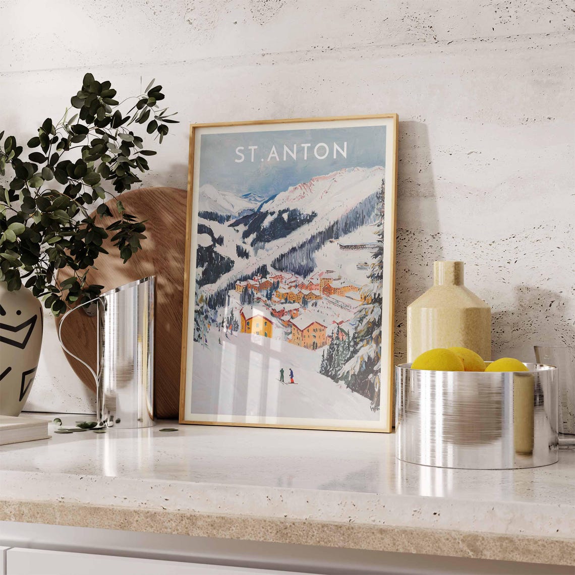 St Anton Austrian Village Valley Beneath the Pink Hued Peak Poster - Image 2