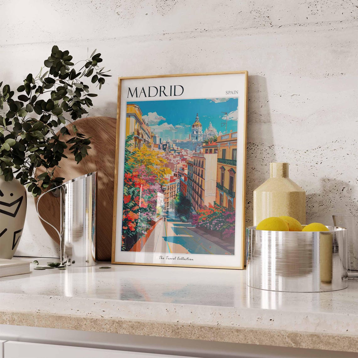 Madrid Spain Flower Lined Street Cathedral Scene Travel Poster - Image 3