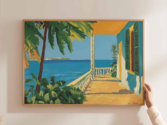 Travel Poster Vibrant Caribbean Island Art