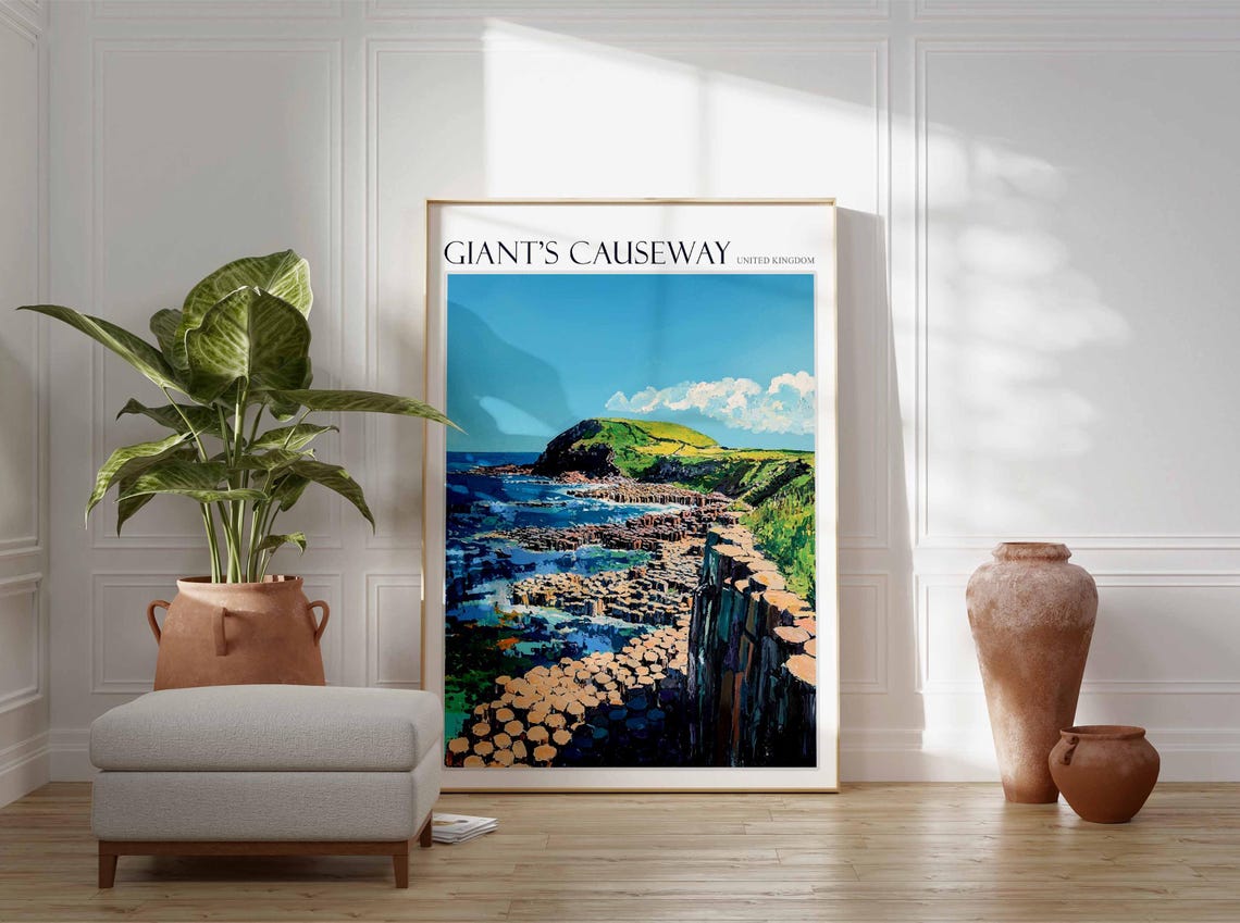 Giants Causeway Hexagonal Columns Sea View Scenic Art Poster - Image 2