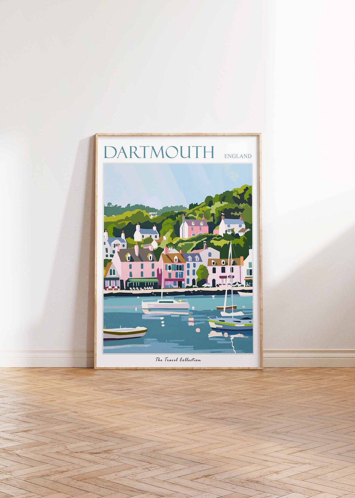 Dartmouth England Pastel Waterfront Cottages Sailboat Art Poster - Image 2