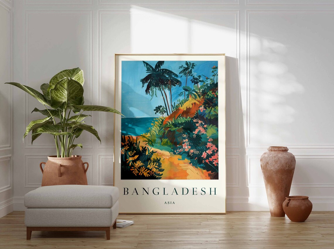 Bangladesh Asia Palm Coast Path Tropical Painting Travel Poster - Image 3