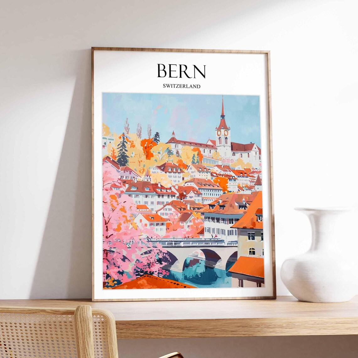Bern Switzerland Old Town Blossom Cityscape Travel Art Poster