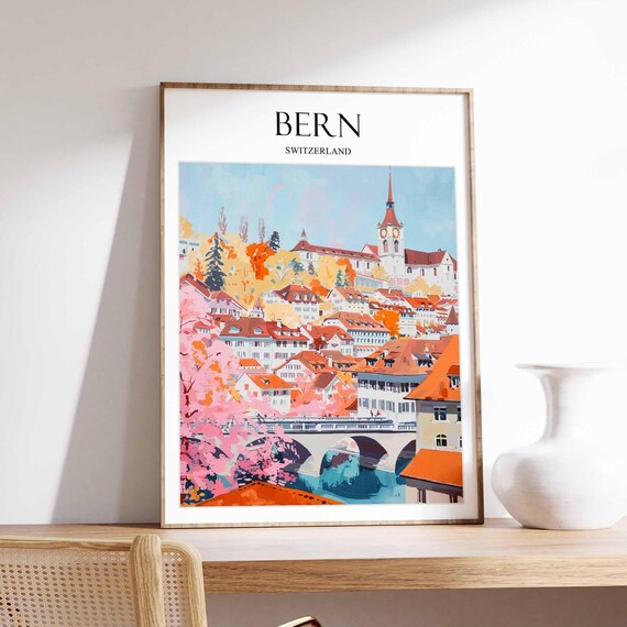 Bern Switzerland Old Town Blossom Cityscape Travel Art Poster