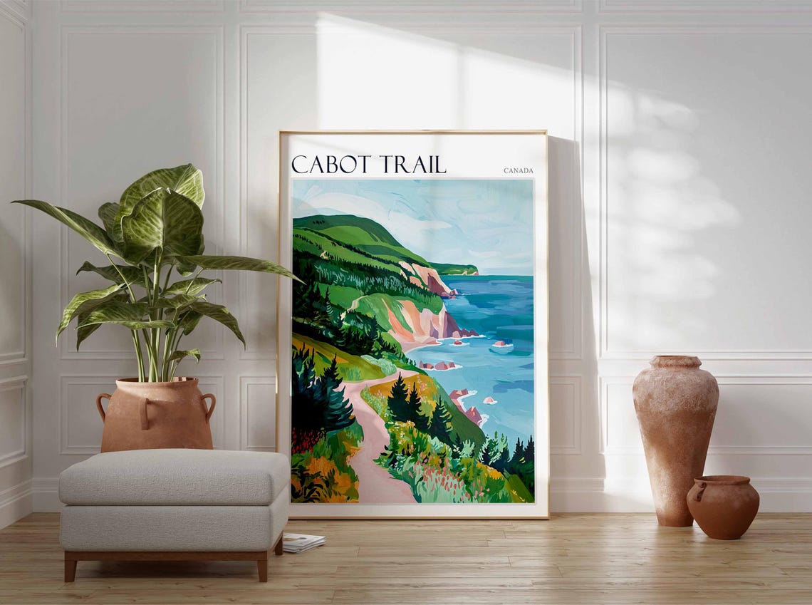 Cabot Trail Canada Pine Forest Path to the Sea Oil Painting Poster - Image 2
