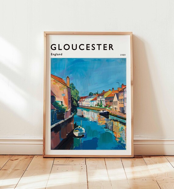 Gloucester England Canal Boats Waterways 1989 Vintage Travel Poster