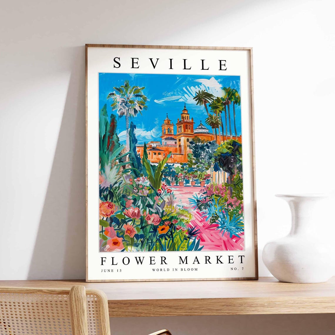Seville Flower Market Poster Sevilleprint Spanish Floral Wall Art Sevillefloral Decor Botanical Spain Print Europe Travel