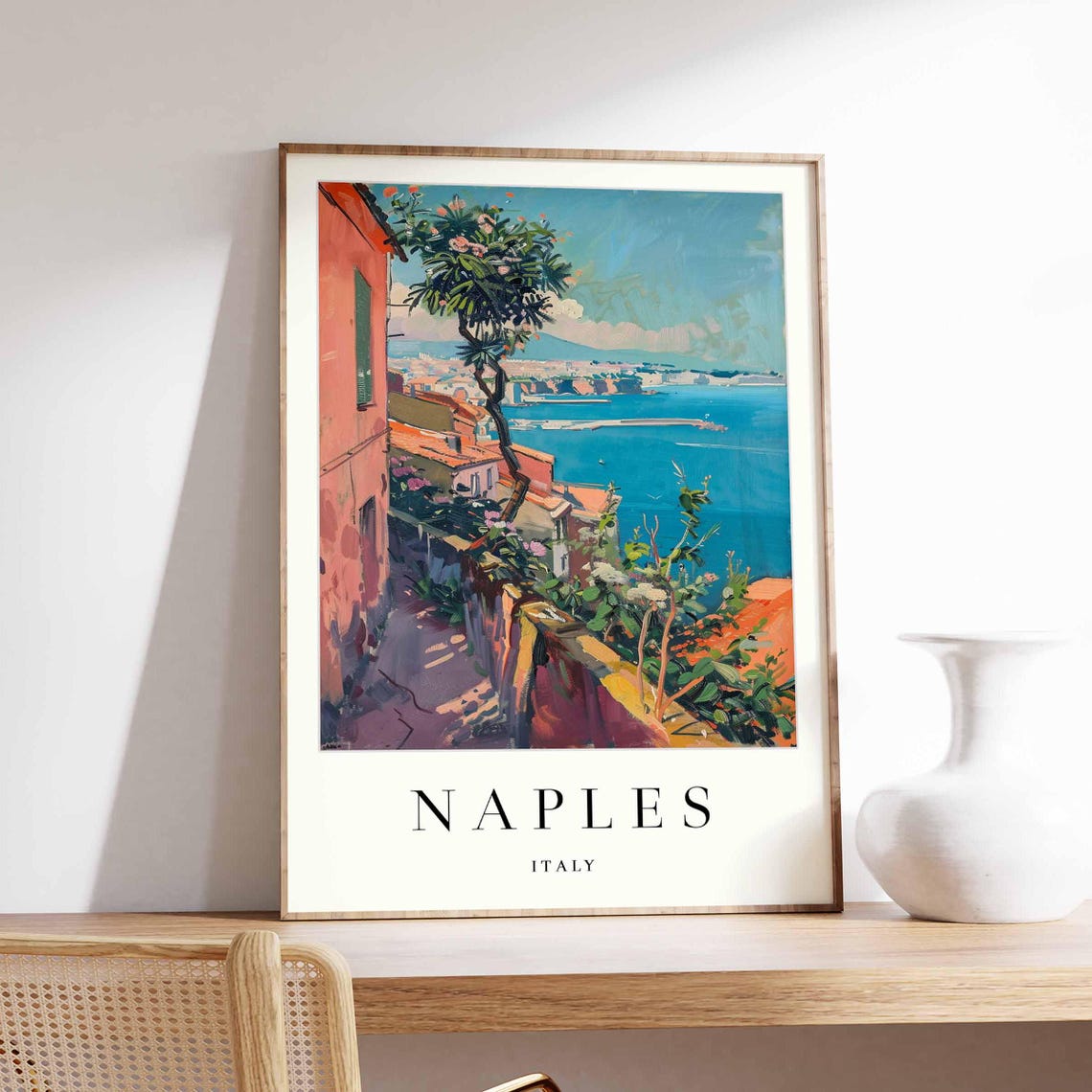 Naples Italy Hilltop Garden Path Overlooking Bay Travel Poster