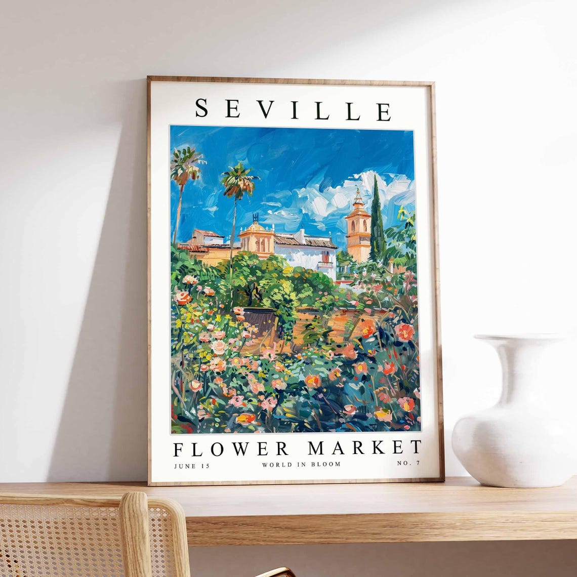 Seville Flower Market Poster Sevilleprint Spanish Floral Wall Art Sevillefloral Decor Botanical Spain Print Europe Travel