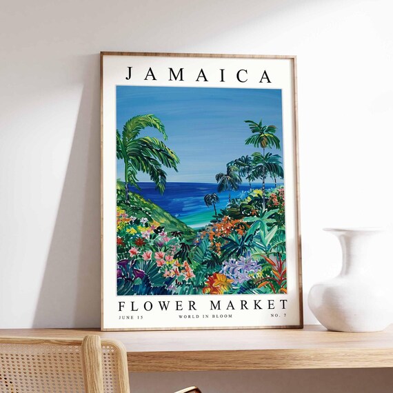 Jamaica Flower Market Poster Print Jamaican Floral Wall Art Decor Botanical Caribbean Travel