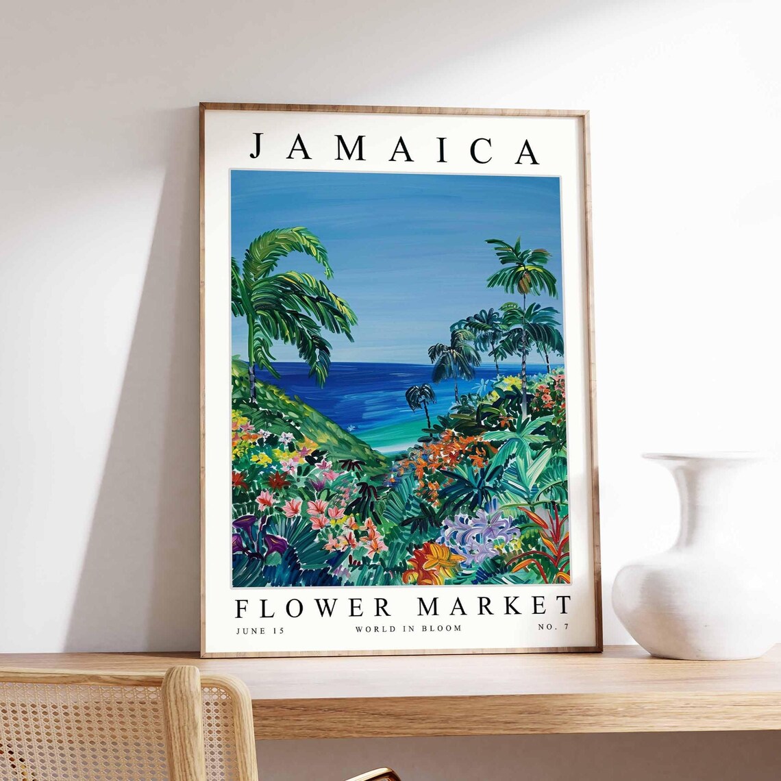 Jamaica Flower Market Poster Print Jamaican Floral Wall Art Decor Botanical Caribbean Travel