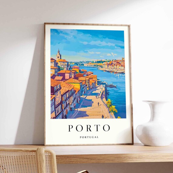 Porto Church Tower and Riverside Walkway in Warm Sunset Poster
