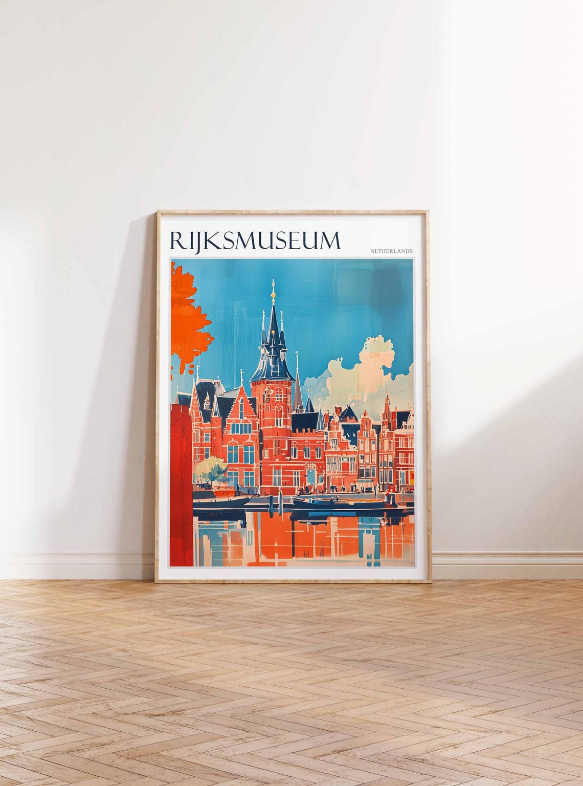 Rijksmuseum Amsterdam Canal Reflection Orange Facade Art Poster - Image 2