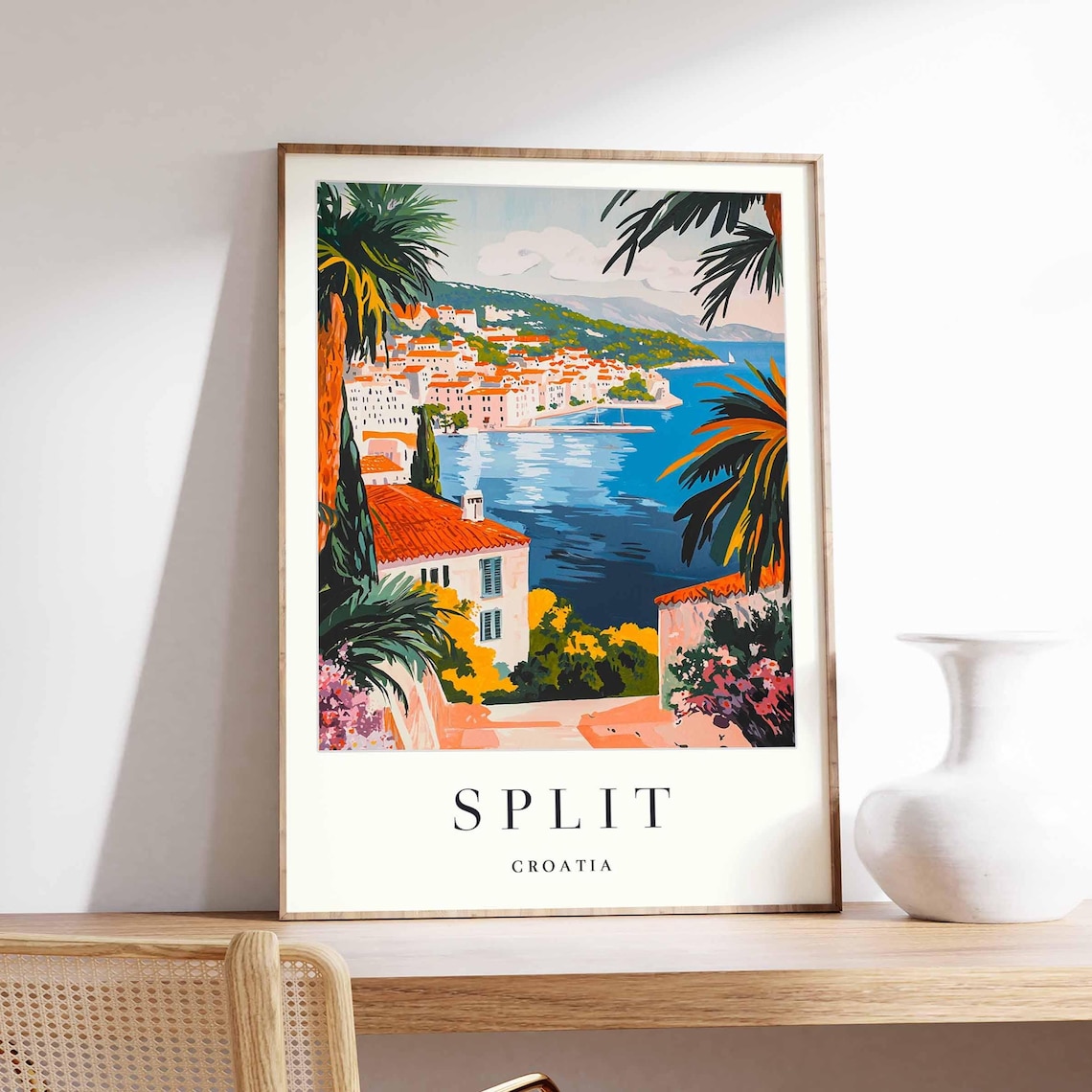Split Croatia Bay Panorama Palm Trees Red Roof Villa Travel Poster