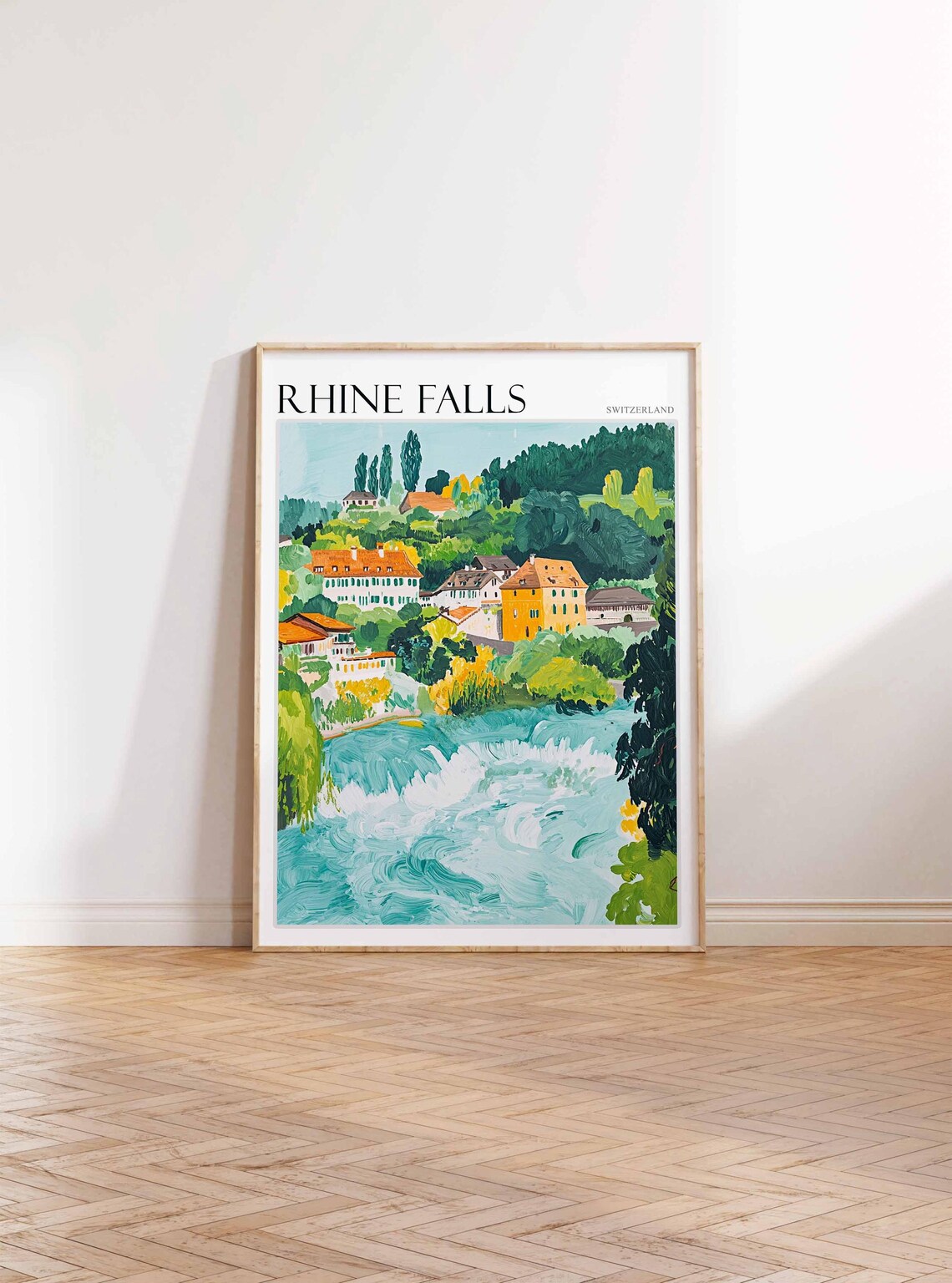 Rhine Falls Switzerland Whitewater Village Green Hills Poster - Image 2