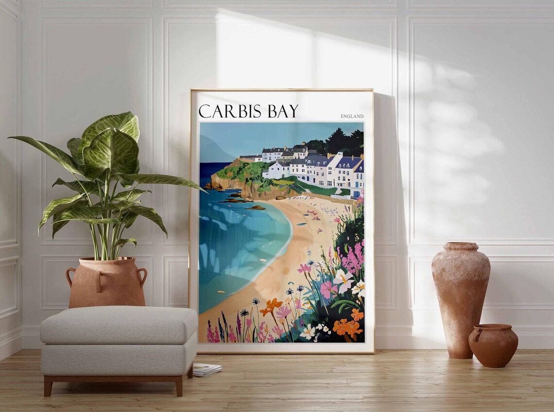 Carbis Bay England Clifftop Village Wildflowers Sunny Bay Travel Poster - Image 3