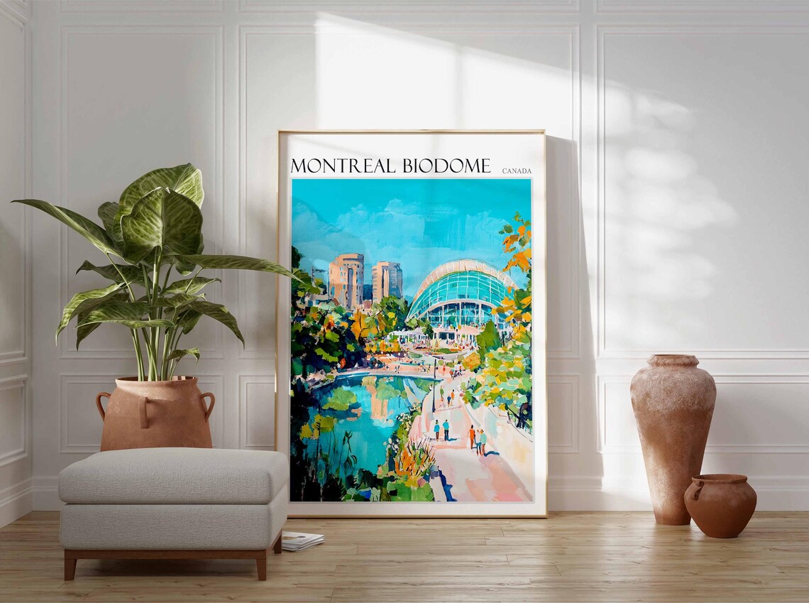 Montreal Biodome Canada Reflecting Pool and City Towers Travel Poster - Image 3