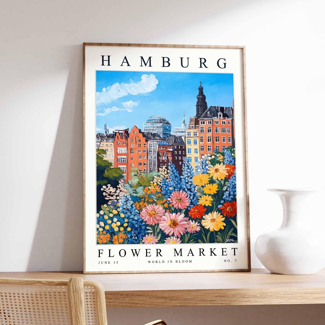 Hamburg Flower Market City Street Blue Yellow Flower No. 7 Poster