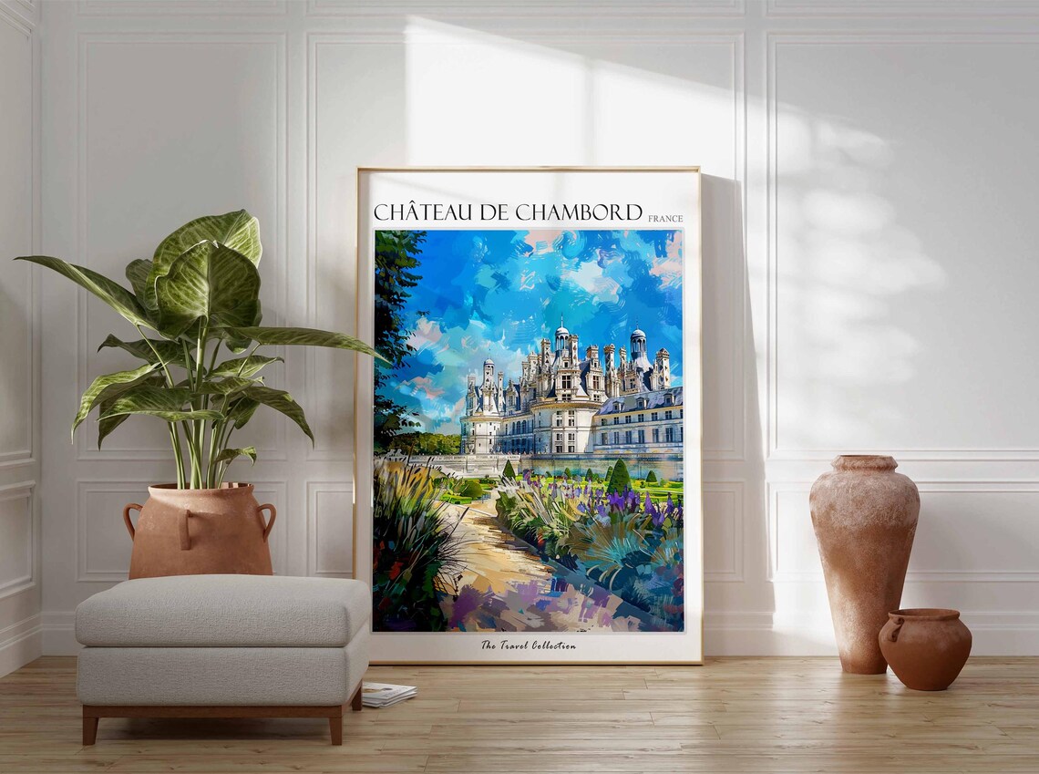 Chateau De Chambord France Garden Path Castle Watercolor Poster - Image 3
