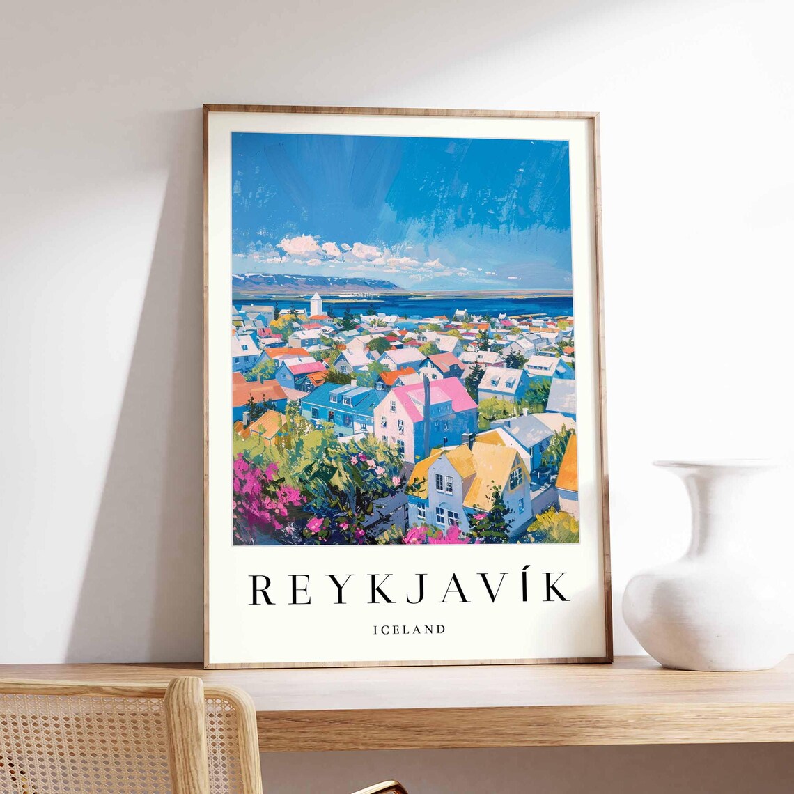 Reykjavik Travel Poster, Nordic City Print