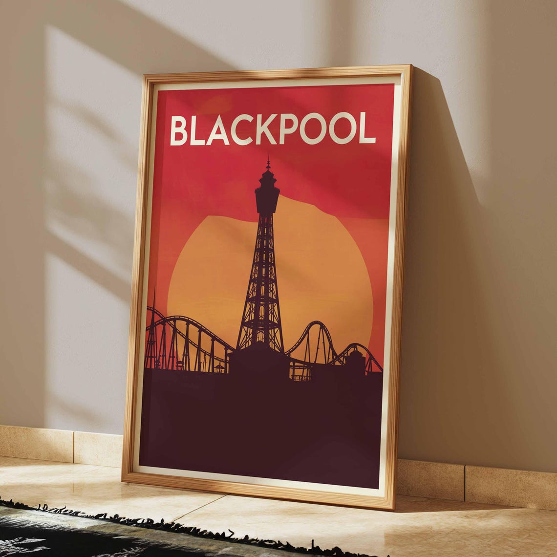 Blackpool Tower and Rollercoaster Red Sunset Silhouette Poster - Image 2