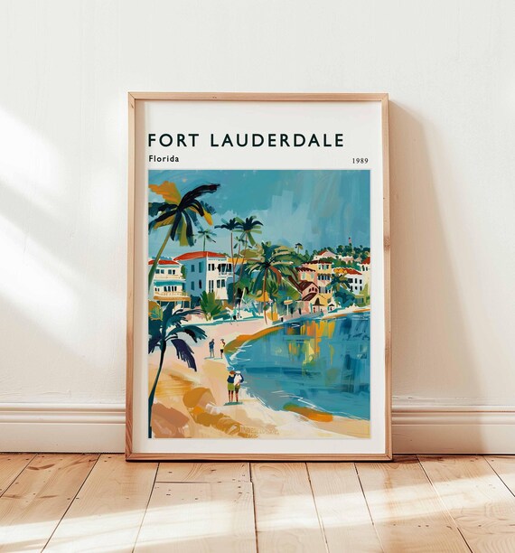 Fort Lauderdale Florida Beachgoers Colorful Coast Vintage Travel Poster