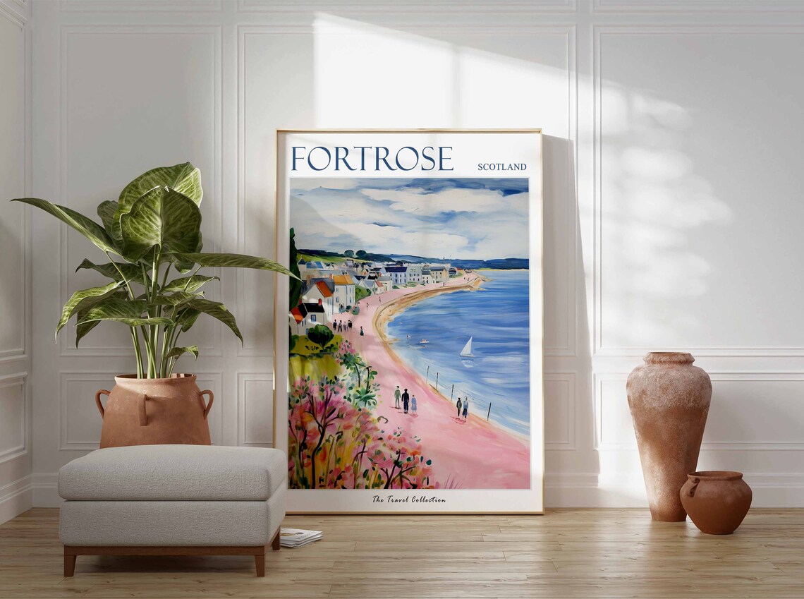 Fortrose Scotland Pink Beach Promenade Vintage Travel Poster - Image 3