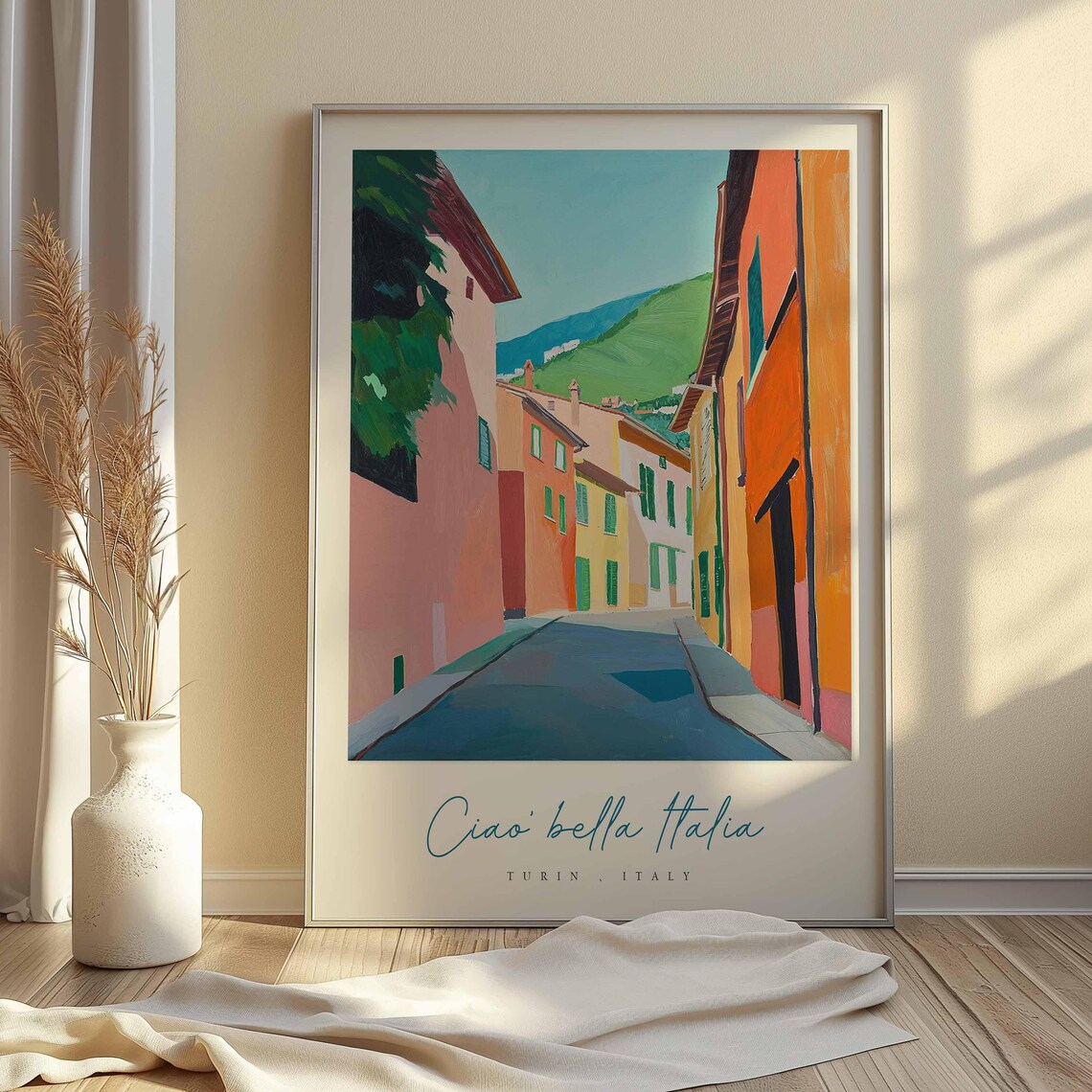 Turin Italy Narrow Street Painting Colorful Houses Ciao Bella Poster - Image 2
