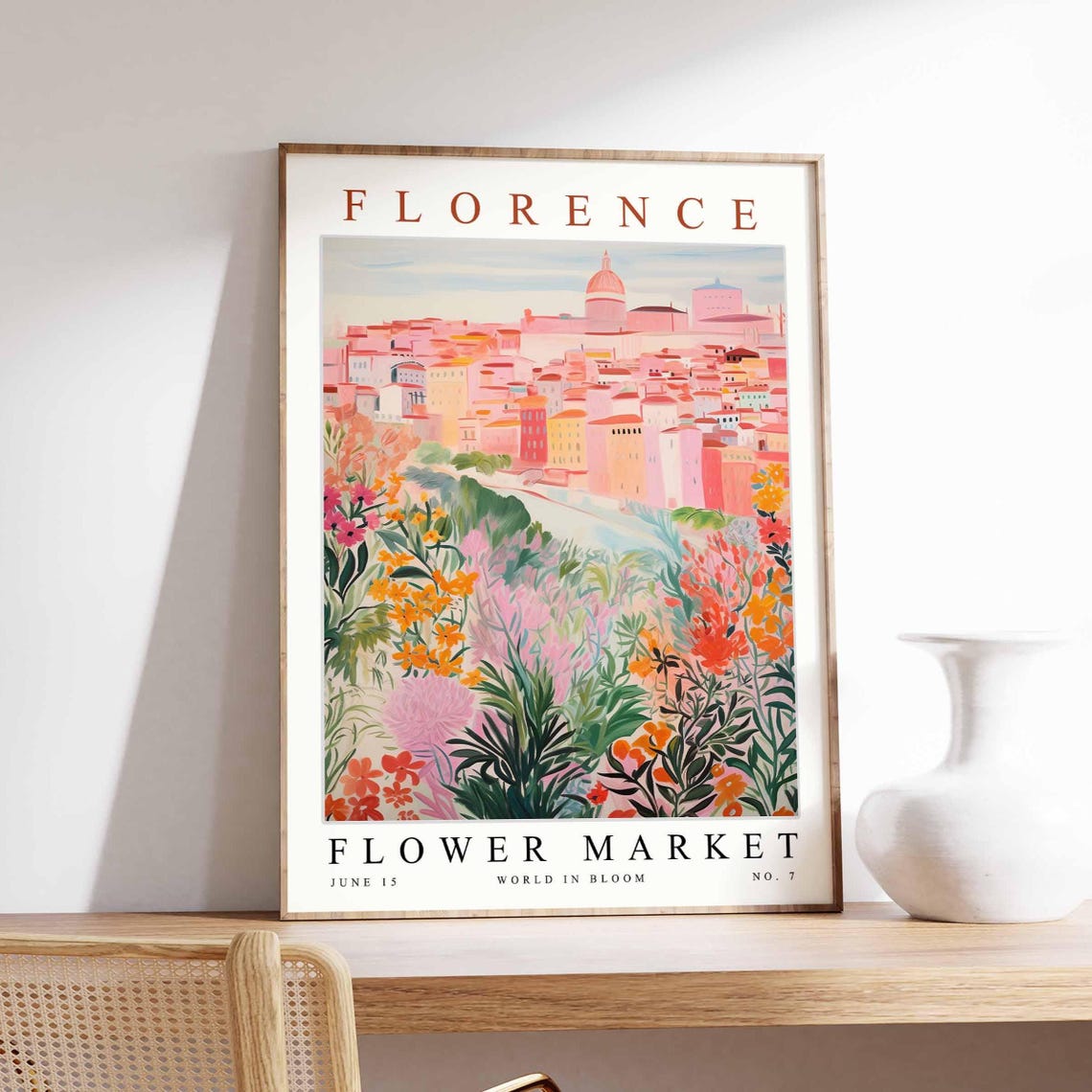 Florence Flower Market Pink Hillside Cityscape Blooming Garden Poster