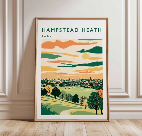 Hampstead Heath London Sunset Green Orange Sky Landscape Poster