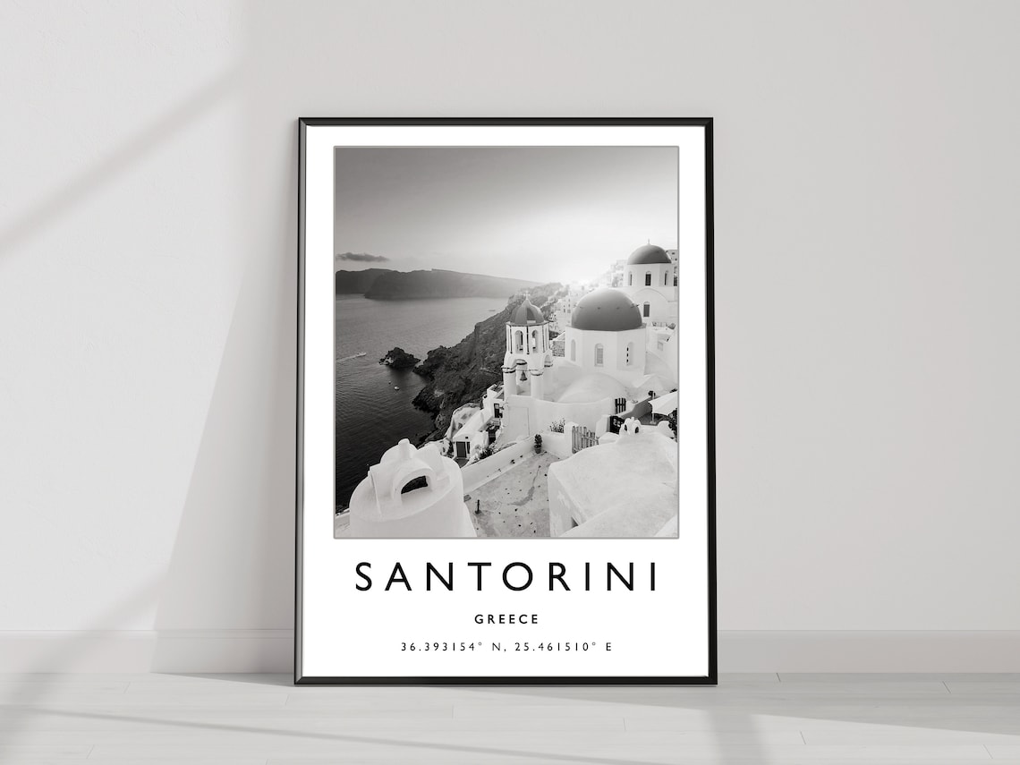 Santorini Greece Travel Poster, Black And White - Image 2