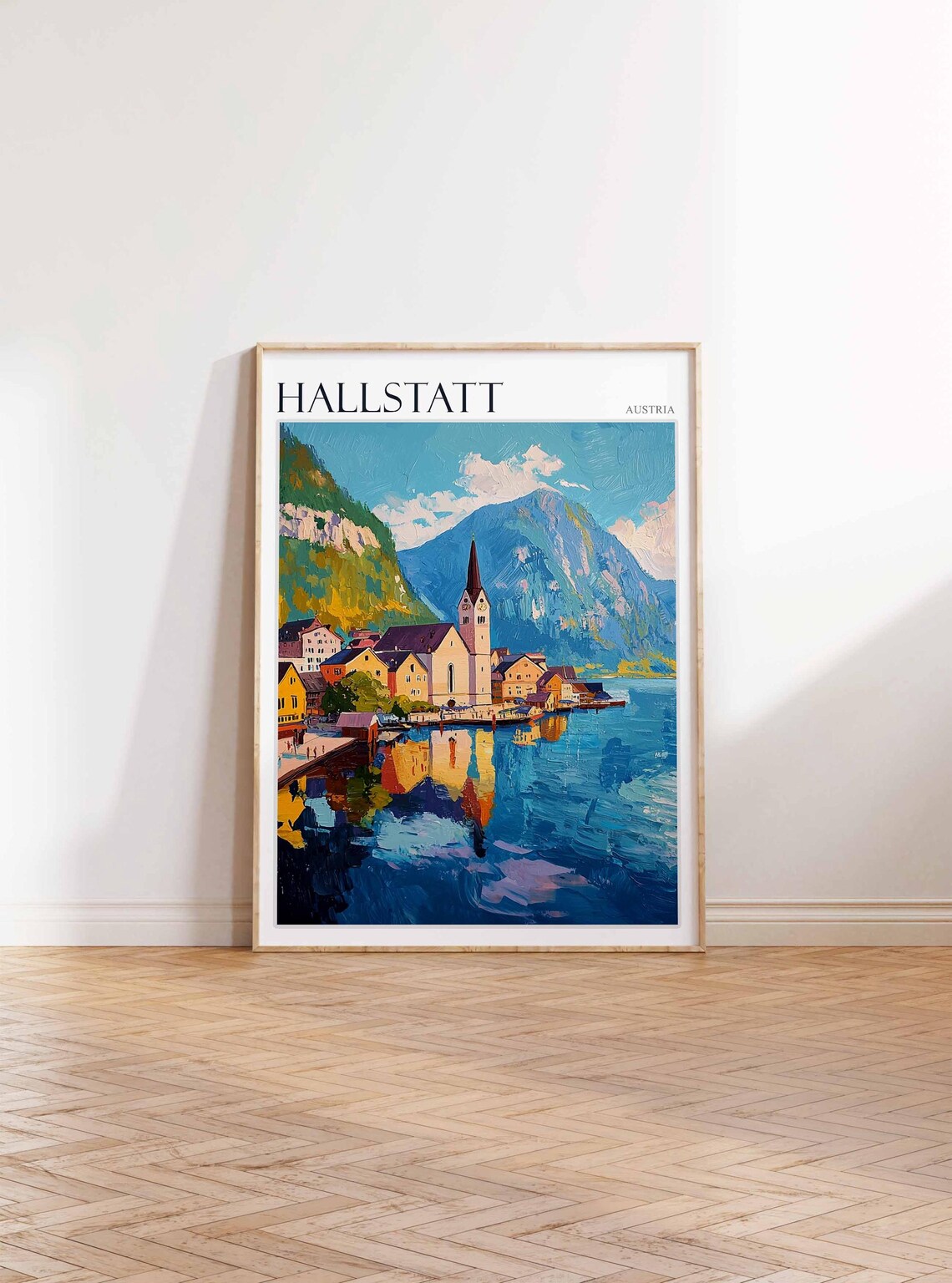 Hallstatt Austria Impasto Oil Painting Church Lake Travel Poster - Image 4