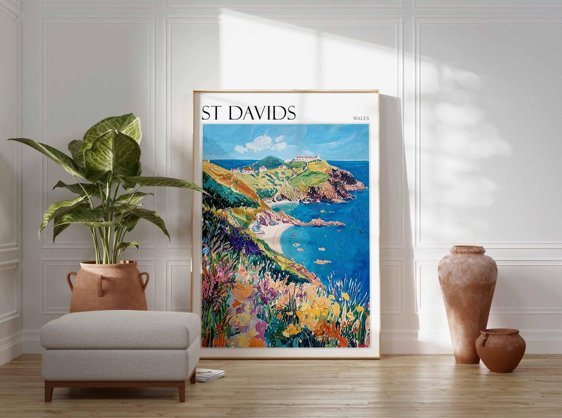 St Davids Poster Wales Poster Uk Travel Poster Coastal Wall Art Uk Home Decor St Davids Travel Print Wales Travel Print Wales Artwork - Image 2
