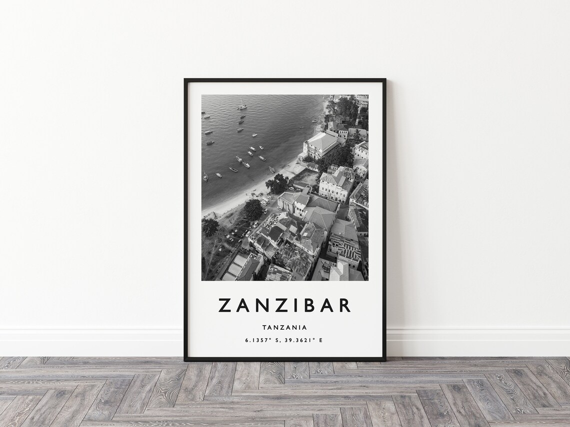Coastal Zanzibar Tanzania Black And White Aerial Photo Poster - Image 2
