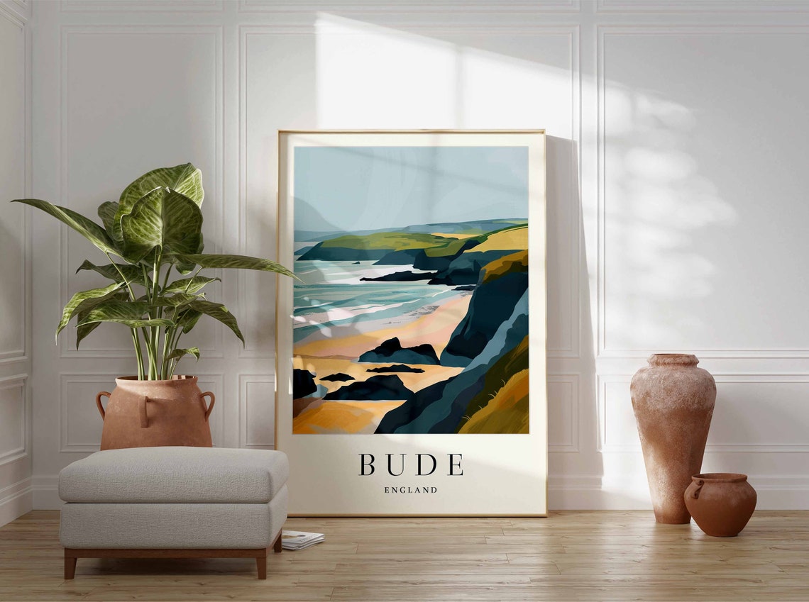 Bude England Rocky Shoreline Sunset View Vintage Travel Poster - Image 3