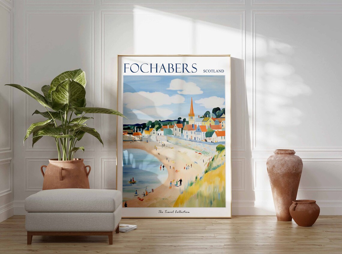 Fochabers Scotland Curved Beach Church Vintage Travel Poster - Image 3