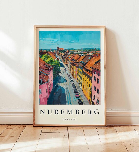 Nuremberg Germany Aerial View Colorful Street Old Town Art Poster