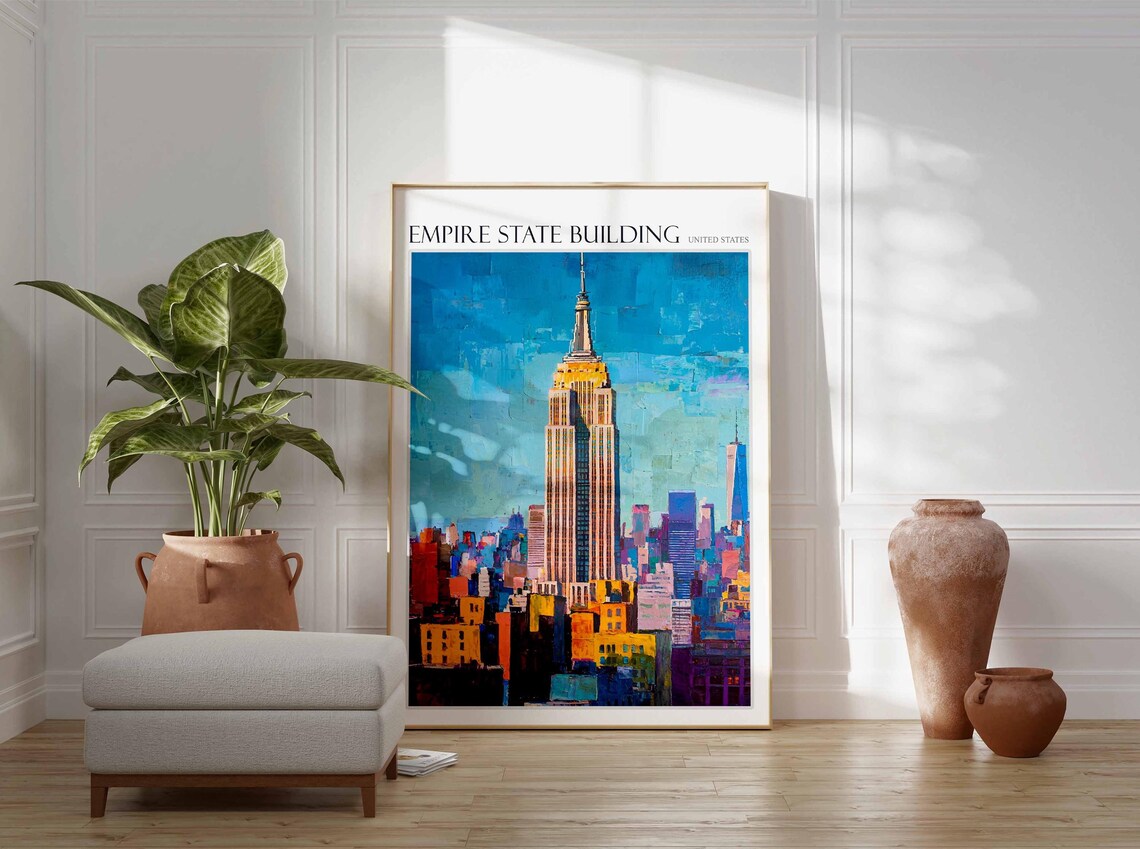 Empire State Building Colorful Abstract Cityscape New York Poster - Image 2