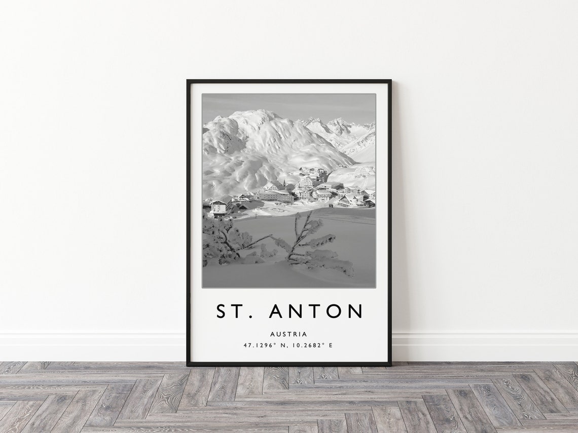 St Anton Austria Black And White Ski Resort Mountain Photo Poster - Image 2