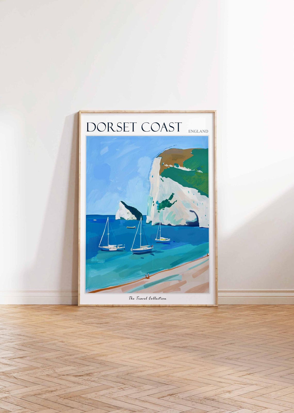 Dorset Coast England Chalk Cliffs Sailboat Beach Travel Poster - Image 2