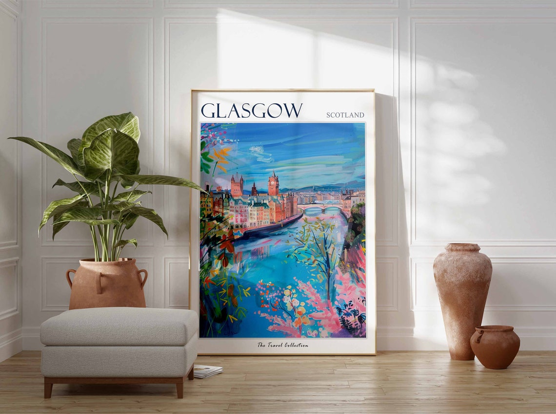 Glasgow Scotland River Clyde Watercolor Cityscape Travel Poster - Image 2
