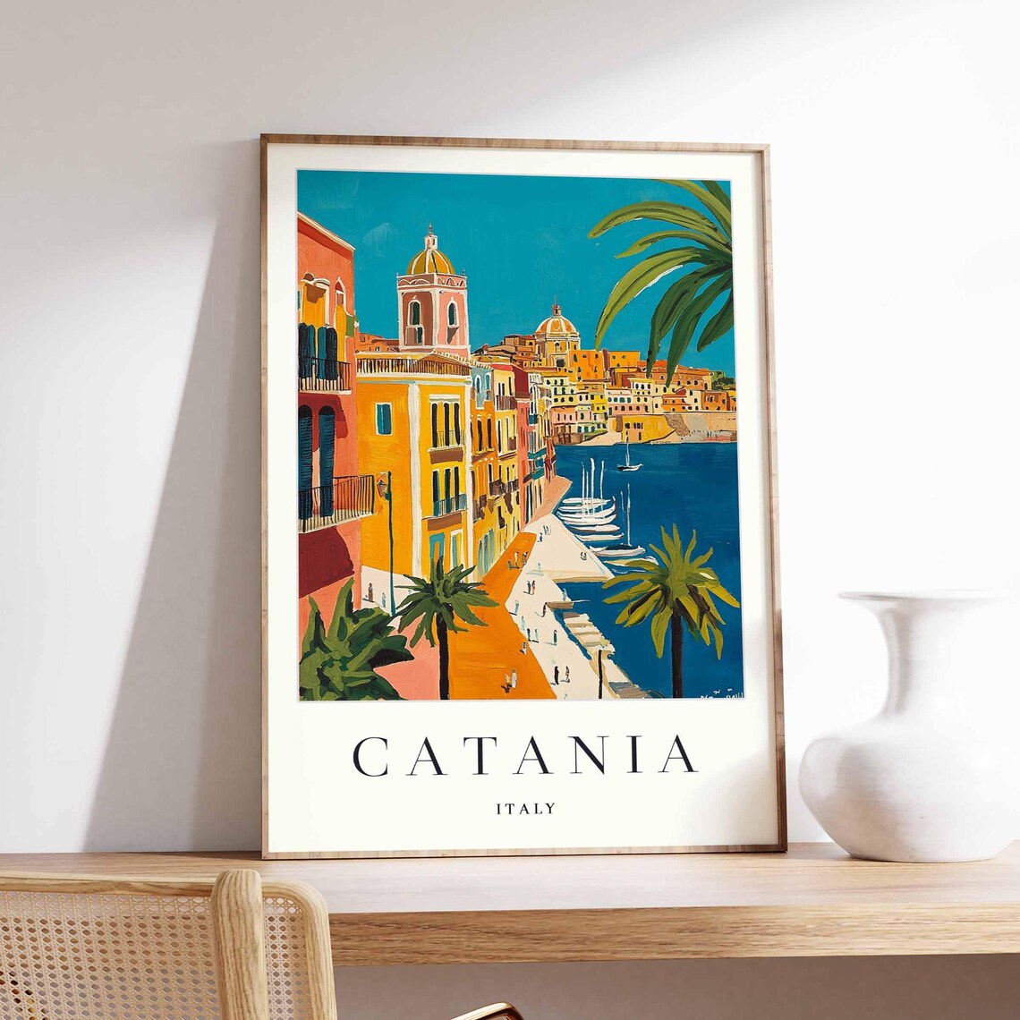 Catania Italy Colorful Harbor Waterfront Coastal Travel Poster